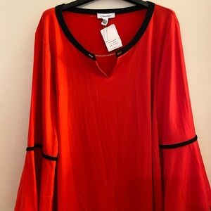 Calvin Klein Vibrant Red Blouse with Black Trim